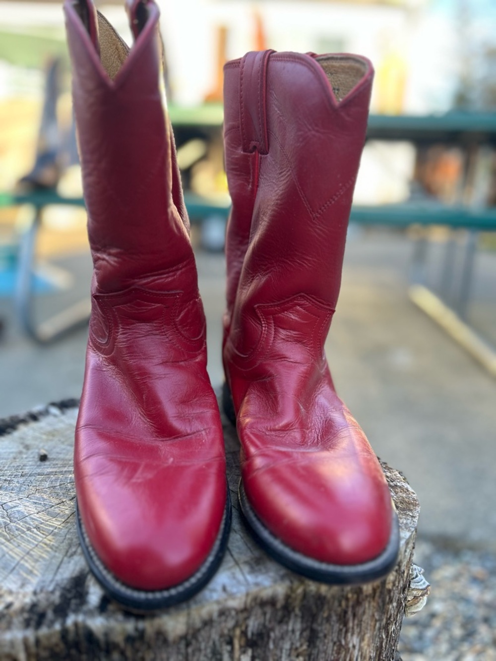 Justin Boots Red Leather Cowboy Boots (Interior View)